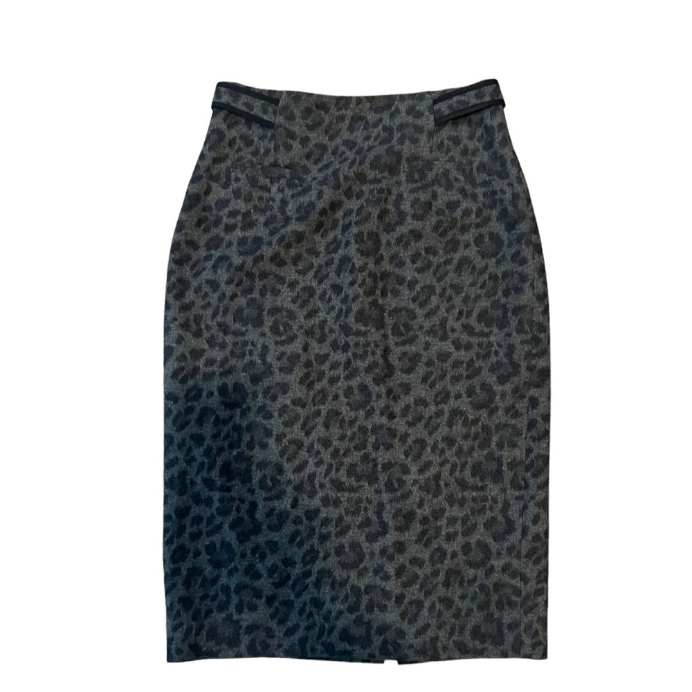 Rebecca Taylor Animal Print Wool Blend Pencil Skirt Gray Black Size 2 Office